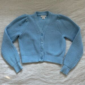 Jessica Simpson Light Blue Sky Blue Knit Cardigan Floral Buttons Women’s Small